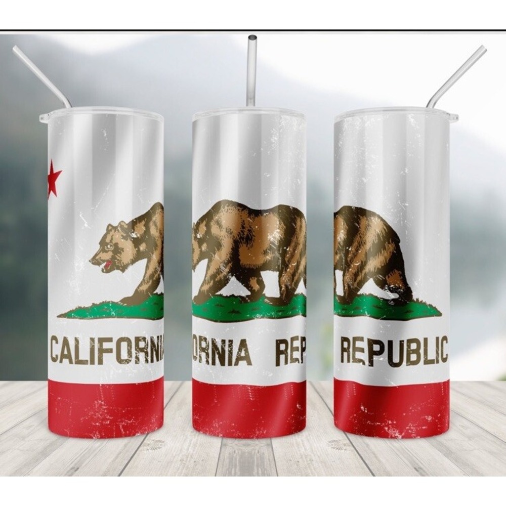 State Of California Flag Bear 20oz Tumbler New With Straw